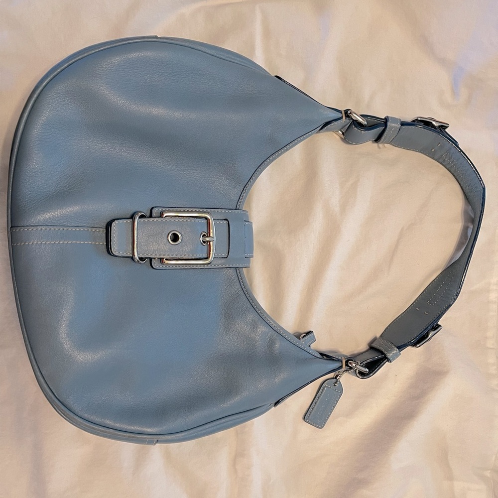 Awesome Coach Blue Leather Hobo Bag with Buckles